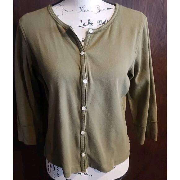 Abercrombie & Fitch Tops - Abercrombie & Fitch Women’s Large Olive Green Crop Top 3/4 Sleeve Button Shirt